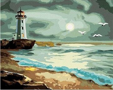 Zuty – Maľovanie podľa čísel – Maják osvetľujúce po more pred búrkou (D. Rusty Rust), 80 × 100 cm, plátno + rám