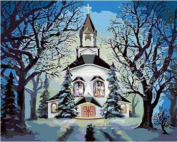 Zuty – Maľovanie podľa čísel – Kostol v zime (D. Rusty Rust), 80 × 100 cm, plátno + rám