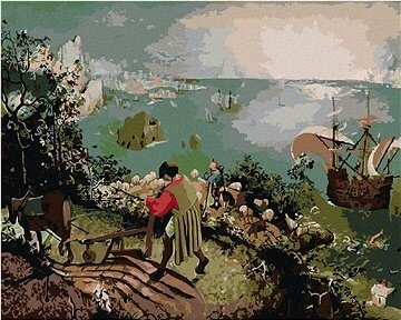 Zuty – Maľovanie Podľa Čísel – Pád Ikarov (Pieter Bruegel), 80 × 100 cm, Plátno + Rám