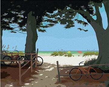 Zuty – Maľovanie Podľa Čísel – Bicykle A Stromy Pri Pláži (Robert Johnson), 80 × 100 cm, Plátno + Rám