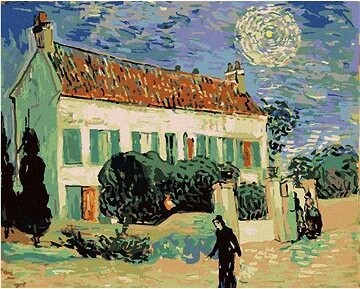Zuty – Maľovanie Podľa Čísel – Biely Dom V Noci (Vincent Van Gogh), 80 × 100 cm, Plátno + Rám