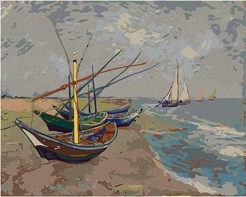 Zuty – Maľovanie Podľa Čísel – Rybárske Lode Na Pláži V Saintes-Maries (Vincent Van Gogh), 80 × 100 cm, Plátno + Rám