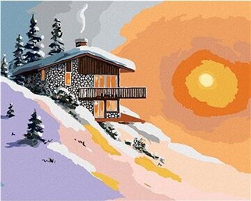Zuty – Maľovanie podľa čísel – Zasnežená chata pri západe slnka (D. Rusty Rust), 80 × 100 cm, plátno + rám