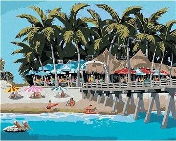Zuty – Maľovanie Podľa Čísel – Stánky Pri Móle A Pláž (Robert Johnson), 80 × 100 cm, Plátno + Rám