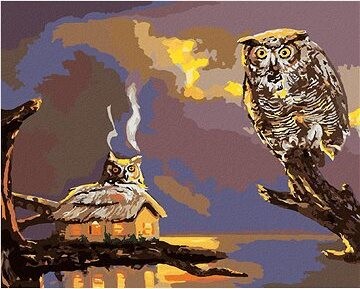 Zuty – Maľovanie podľa čísel – Sova a chata pri vode (D. Rusty Rust), 80 × 100 cm, plátno + rám