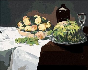 Zuty – Maľovanie Podľa Čísel – Zátišie S Melónom A Broskyňami (Édouard Manet), 80 × 100 cm, Plátno + Rám