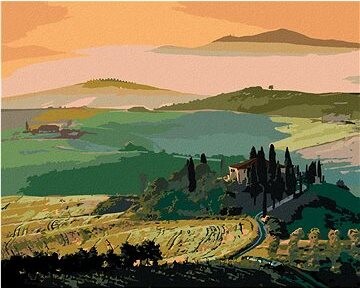 Zuty – Maľovanie Podľa Čísel – Toskánska Krajina A Východ Slnka, 80 × 100 cm, Plátno + Rám