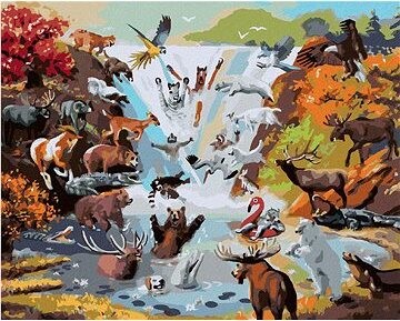 Zuty – Maľovanie podľa čísel – Vodopád a zvieratá (D. Rusty Rust), 80 × 100 cm, plátno + rám