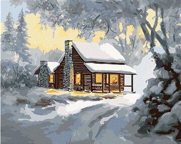 Zuty – Maľovanie Podľa Čísel – Zasnežený Zrub Pri Svitaní (D. Rusty Rust), 80 × 100 cm, Plátno + Rám
