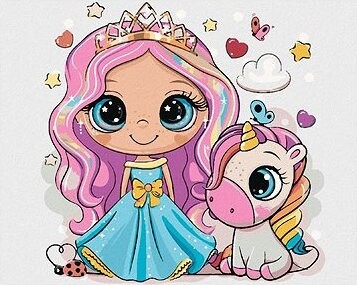 Zuty – Maľovanie Podľa Čísel – Princezná A Dúhový Jednorožec, 40 × 50 cm, Plátno + Rám