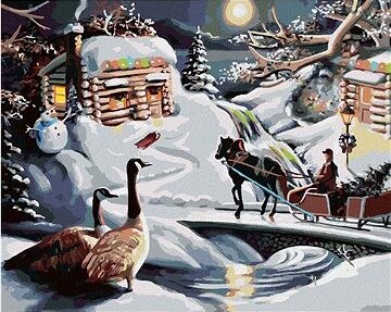 Zuty – Maľovanie podľa čísel – Santa, snehuliak, sane a kačice v zime (D. Rusty Rust), 80 × 100 cm, plátno + rám