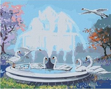 Zuty – Maľovanie podľa čísel – Labute a fontána (D. Rusty Rust), 80 × 100 cm, plátno + rám