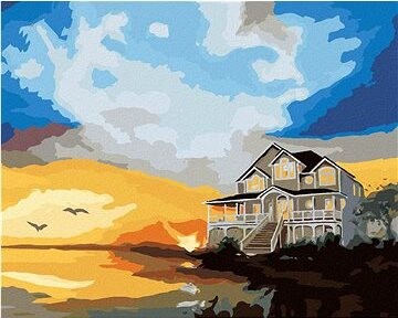Zuty – Maľovanie Podľa Čísel – Dom Pri Vode A Večerné Zore (D. Rusty Rust), 80 × 100 cm, Plátno + Rám