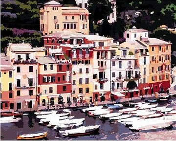 Zuty - Maľovanie podľa čísel - Mesto a lode, Taliansko (Ted Davis), 80 × 100 cm, plátno + rám