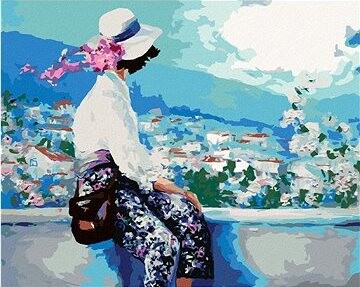 Zuty – Maľovanie Podľa Čísel – Žena Sediaca Na Múriku, 80 × 100 cm, Plátno + Rám