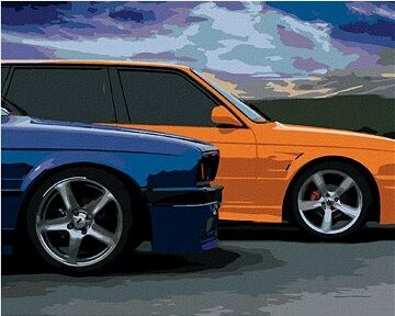 Zuty – Maľovanie Podľa Čísel – Dve Farebné Autá, 80 × 100 cm, Plátno + Rám