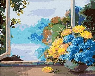 Zuty – Maľovanie Podľa Čísel – Kytica Jarných Kvetov Pri Okne, 80 × 100 cm, Plátno + Rám