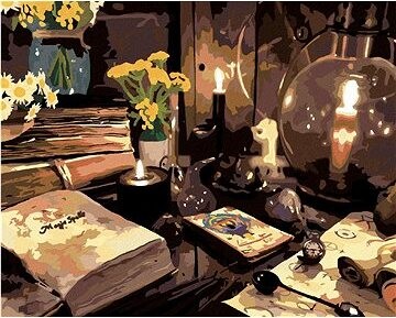 Zuty – Maľovanie Podľa Čísel – Čarovná Kniha A Sviečky, 80 × 100 cm, Plátno + Rám