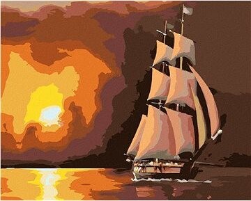 Zuty – Maľovanie podľa čísel – Plachetnica a červený západ slnka (D. Rusty Rust), 80 × 100 cm, plátno + rám