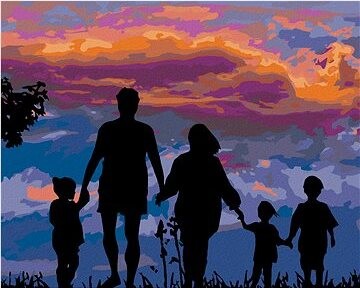 Zuty – Maľovanie Podľa Čísel – Veľká Rodina A Západ Slnka, 80 × 100 cm, Plátno + Rám