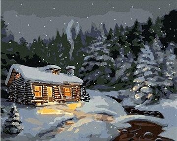 Zuty – Maľovanie podľa čísel – Zasnežený zrub v noci (D. Rusty Rust), 80 × 100 cm, plátno + rám