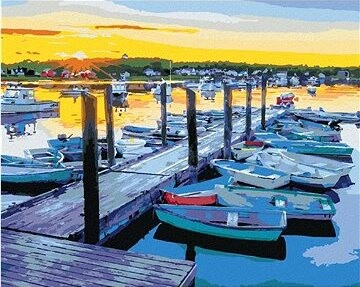 Zuty - Maľovanie podľa čísel - Prístav a západ slnka (Ted Davis), 80 × 100 cm, plátno + rám