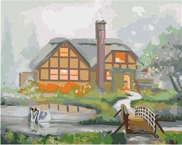 Zuty – Maľovanie podľa čísel – Labute a dom v hmle (D. Rusty Rust), 80 × 100 cm, plátno + rám