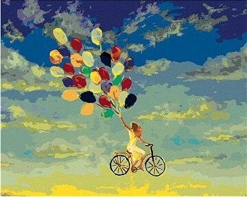 Zuty – Maľovanie podľa čísel – Žena na bicykli s balónikmi, 80 × 100 cm, plátno + rám