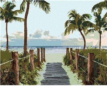 Zuty - Maľovanie podľa čísel - Cesta na pláž s palmami (Ted Davis), 80 × 100 cm, plátno + rám