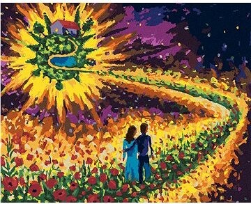 Zuty – Maľovanie podľa čísel – Zamilovaný pár na kvetinovej ceste, 80 × 100 cm, plátno + rám