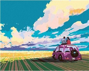 Zuty – Maľovanie podľa čísel – Mladý pár sediaci na aute na poli, 80 × 100 cm, plátno + rám