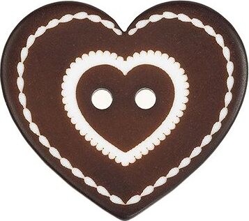 Knoflíky Žirovnice Srdce perníkové, 3,5 × 3 cm - 3 ks, tmavě hnědé