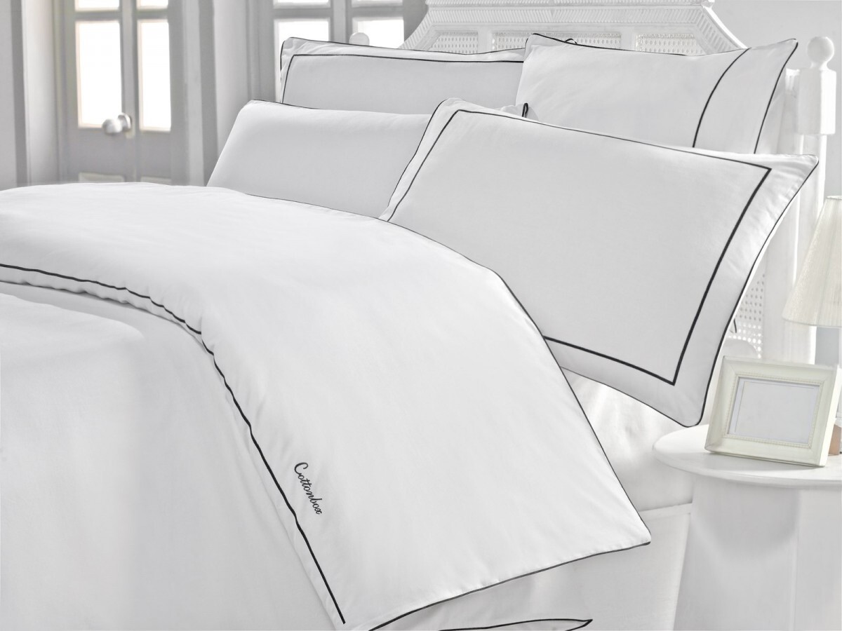 Bavlněné povlečení Mahur 220x200 cm+2x 50x70 cm+2x 50x70 cm a prostěradlo bílé/černé