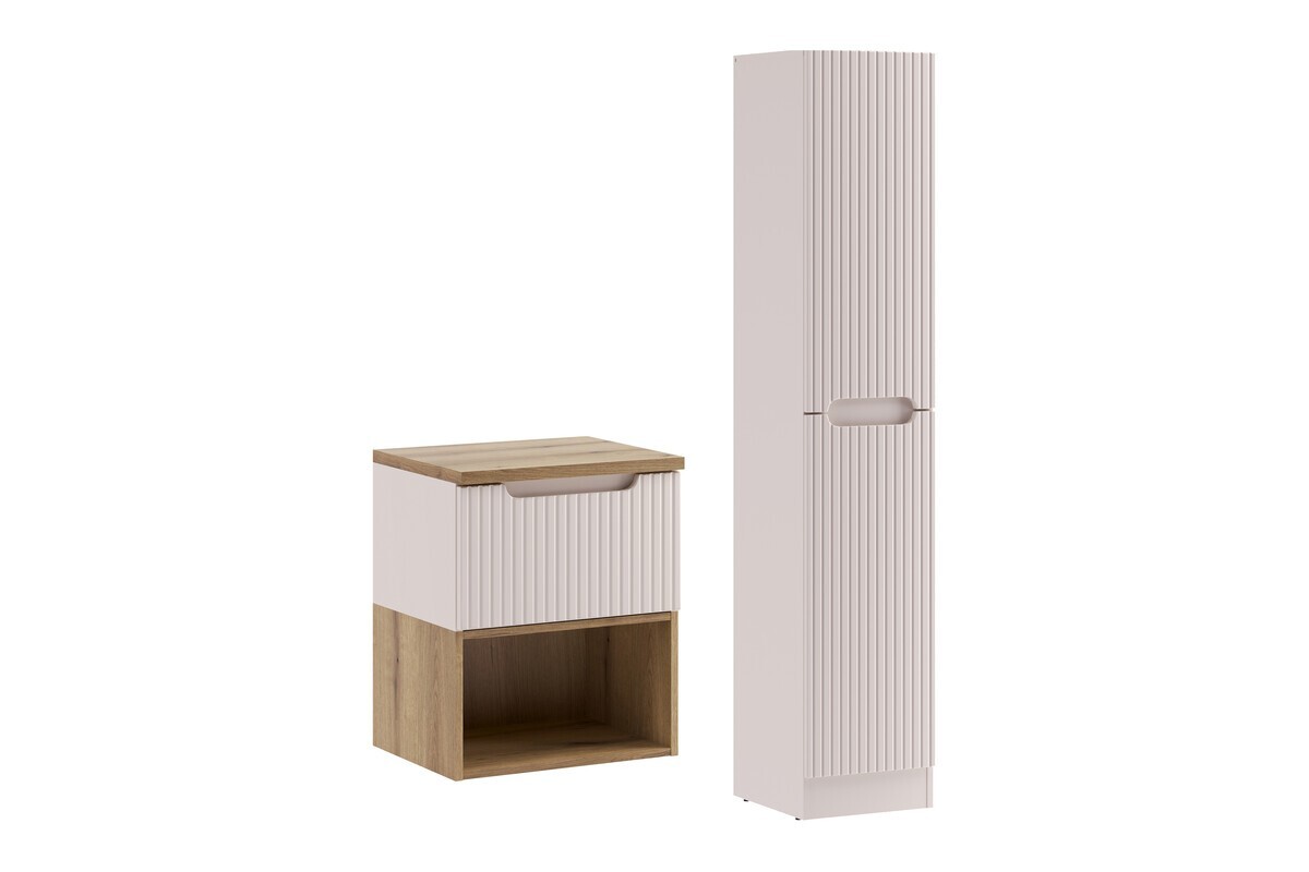 Koupelnová sestava Nova Cashmere I s deskou, regálem a skříňkami 50 cm kašmírová/dub coast evoke