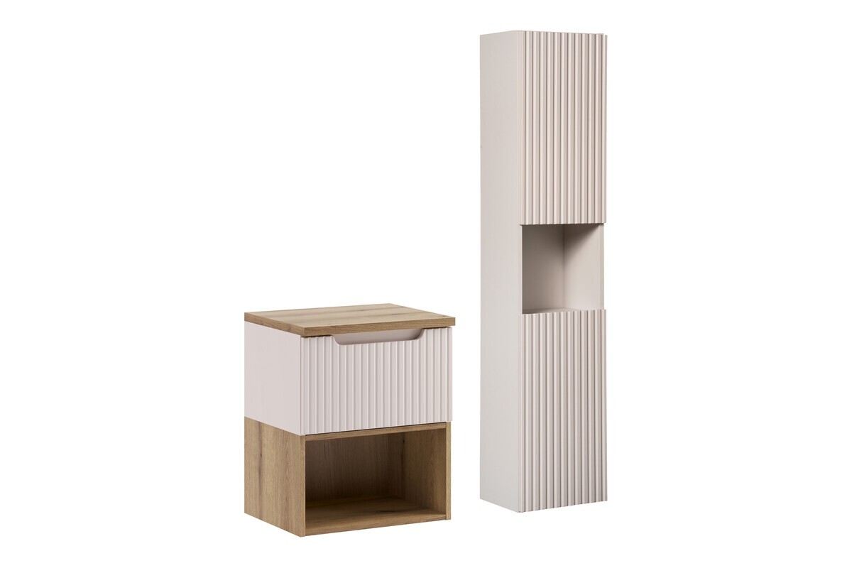 Koupelnová sestava Nova Cashmere II s deskou, regálem a skříňkami 50 cm kašmírová/dub coast evoke