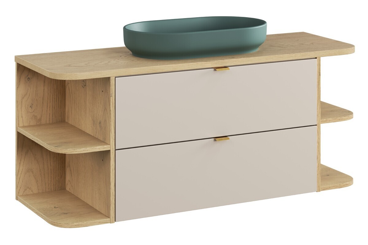 Závěsná skříňka Dalia Cashmere River s deskou a umyvadlem 120 cm kašmírová/dub cremona