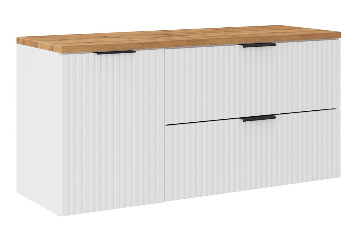 Závěsná skříňka pod umyvadlo Casad s deskou a košem na prádlo 120 cm bílá/dub wotan