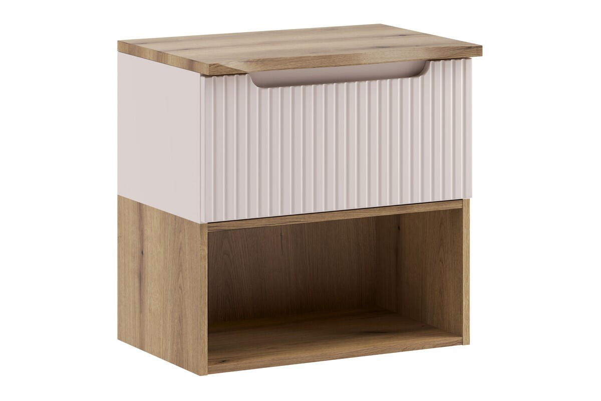 Závěsná skříňka pod umyvadlo Nova Cashmere Nature s deskou a regálem 60 cm kašmírová/dub coast evoke