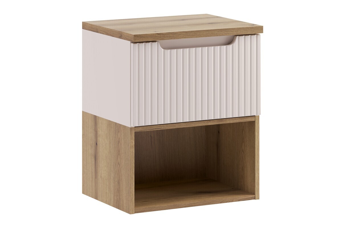 Závěsná skříňka pod umyvadlo Nova Cashmere s deskou a regálem 50 cm kašmírová/dub coast evoke