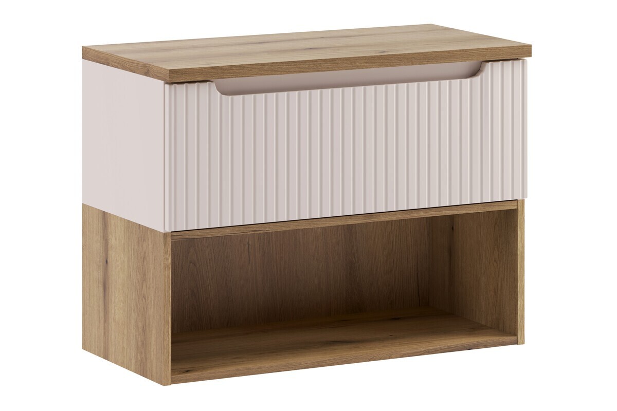 Závěsná skříňka pod umyvadlo Nova Cashmere s deskou a regálem 80 cm kašmírová/dub coast evoke