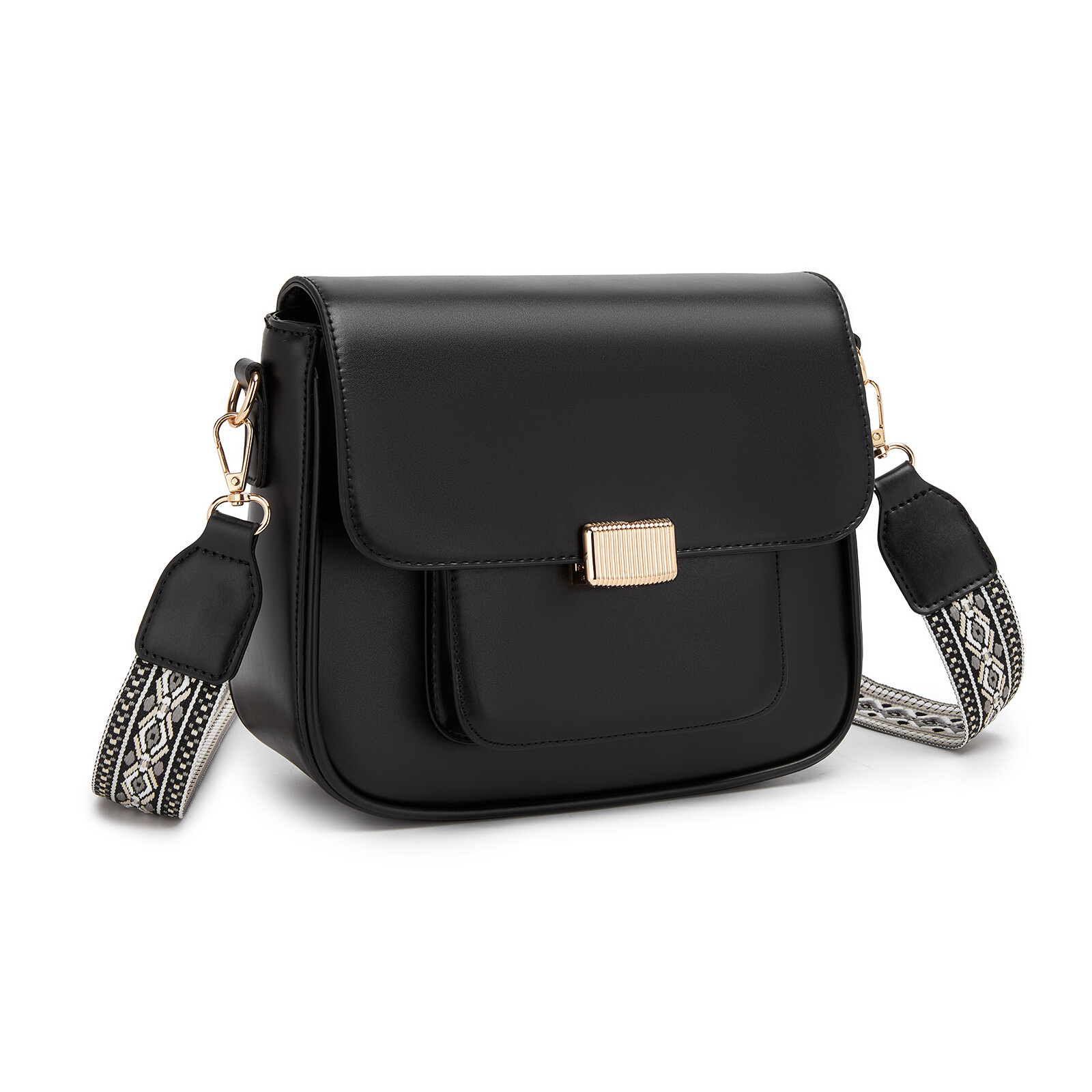 Dámska crossbody kabelka s tkaným popruhom Miss Lulu - čierna