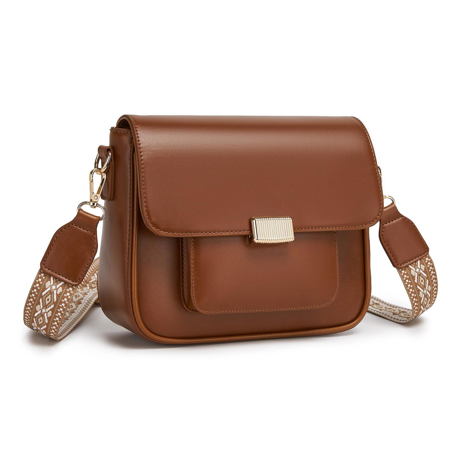 Dámska crossbody kabelka s tkaným popruhom Miss Lulu - hnedá