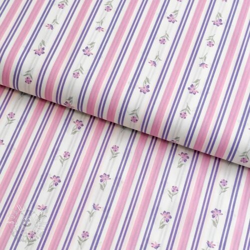 Bavlnená látka Fine flowers STRIPE purple