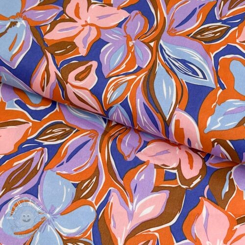 Bavlnená látka VISCOSE Flowers dark petrol