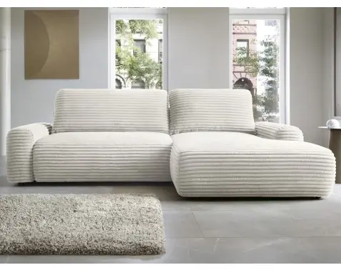 Rohová sedačka Cord, smotanovo biela štruktúrovaná látka, pravý roh%