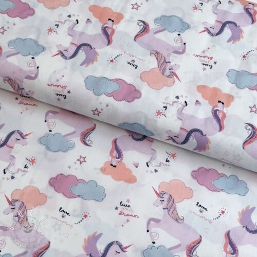 Bavlnená látka Unicorns love white