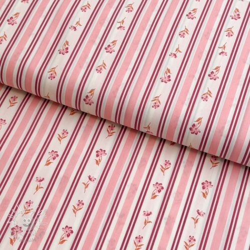 Bavlnená látka Fine flowers STRIPE pink