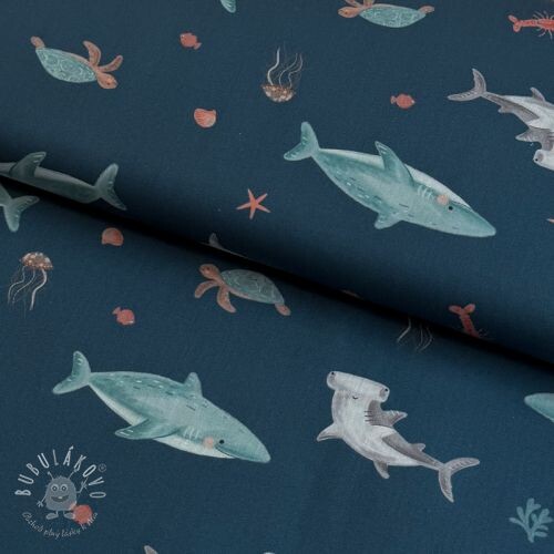 Bavlnená látka Sea life petrol digital print