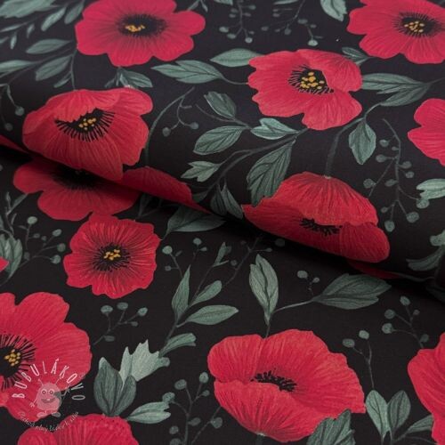 Bavlnená látka Poppy black digital print