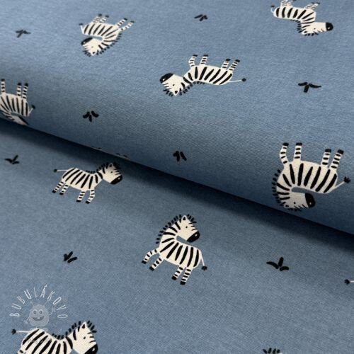 Bavlnená látka FLANNEL Zebras blue